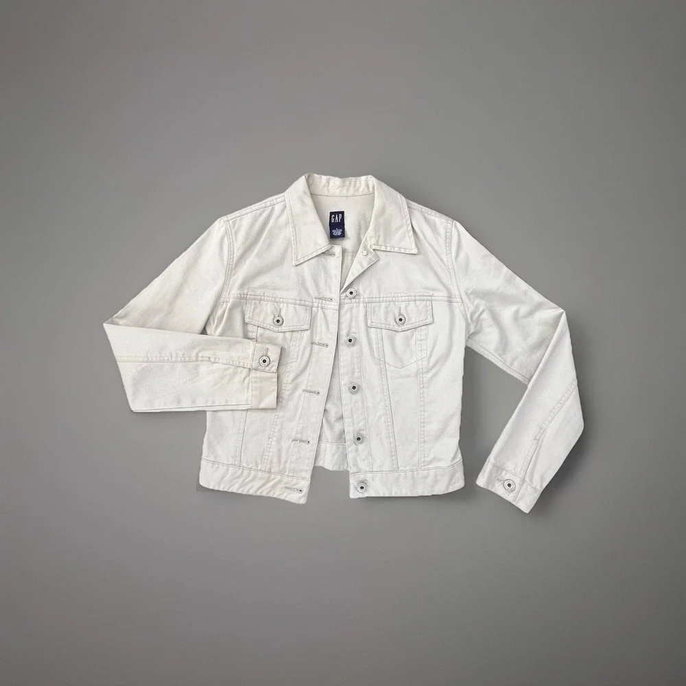 Vintage 90s Gap Womens‎ Beige Denim Short Jean Jacket Small Cotton Y2K Hippie